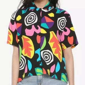 Stranger Things Netflix Colorful Abstract Short Sleeve Button Down Shirt